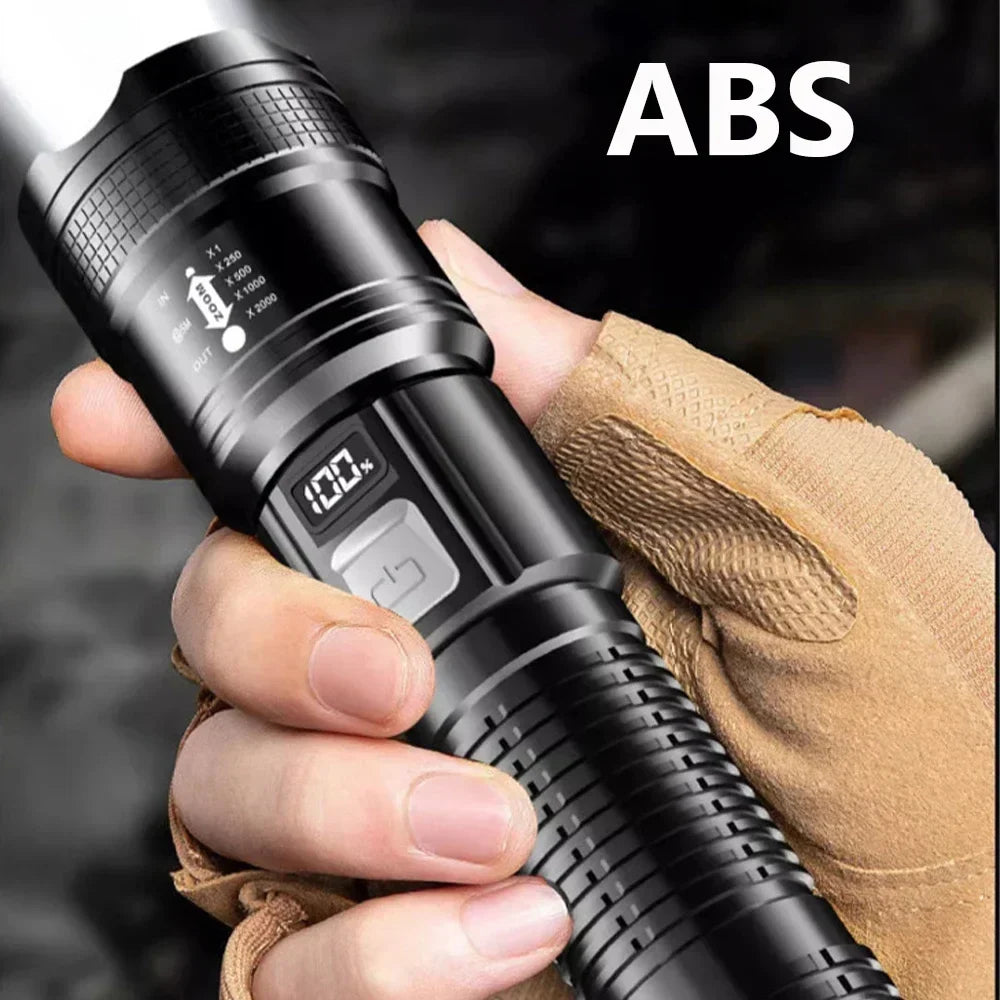 Bright LED Flashlight, USB Rechargeable Tactical Torch, Long Range Zoomable Waterproof Lamp for Camping Hiking Fishing Hunting
