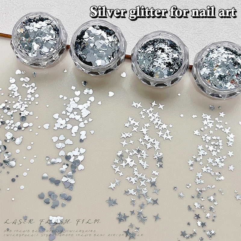 1 Box 3D Mini Nail Art Charms Round Heart Star Sequin Flakes Silvery Shiny Accessories For Manicure