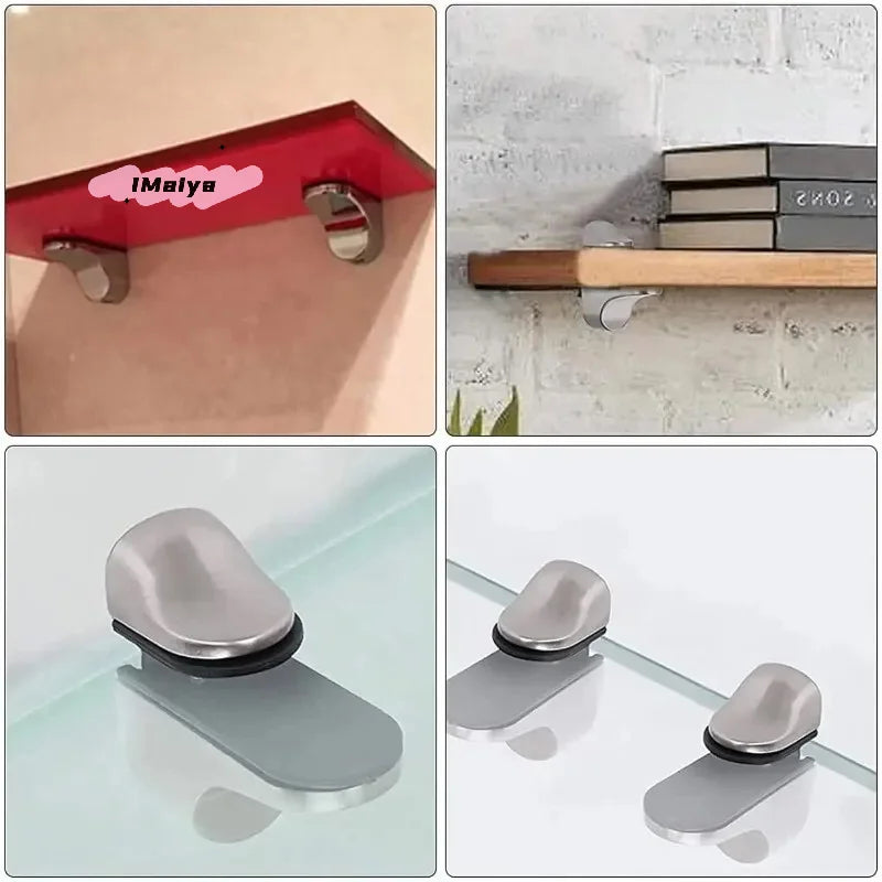2Pcs Adjustable Metal Glass Shelf Clamps Wood/Glass Partition Brackets Wall Mount Anti-Slip Floating Clip Support for Shelves