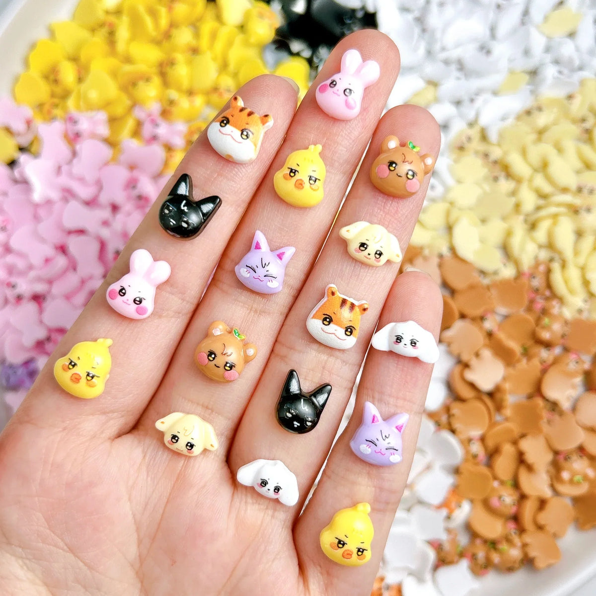 30PCS Creative Painted Kawaii Animal Series Nail Art Charms 3D Cartoon Rabbit Bear Tiger Resin Nail Decorations for DIY Manicure