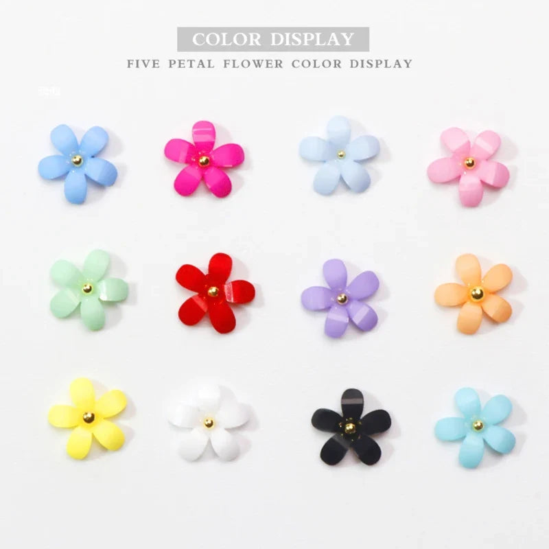 3D Acrylic Flowers Nail Charms Resin Five-petal Flowers Nail Art Decorations With Nail Ball Luxury Nail Rhinestones DIY Manicure