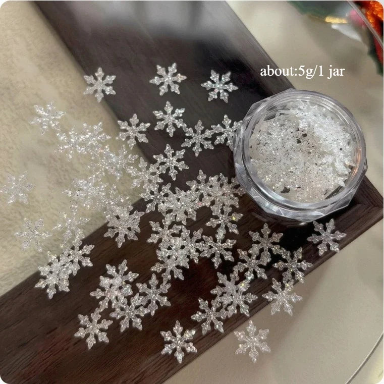 1 Jar Silver Snowflake Christmas Nail Glitter Sequins Ultra-thin 3D Snowflake Xmas Nail Winter DIY Charms Nail Accessories Parts