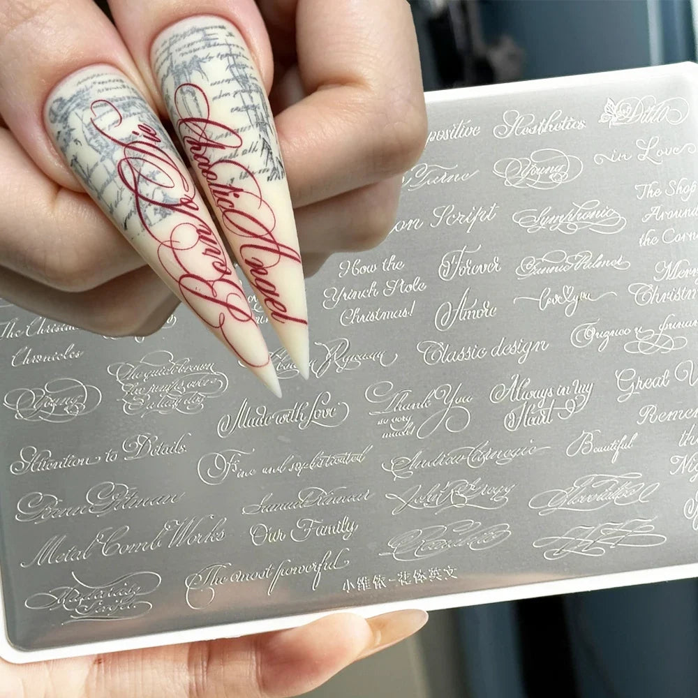 1Pc Gothic English Nail Stamping Plate Reusable Delicate Romantic Word Motif Script Nail Art Stamp Template Manicure Stencil Too
