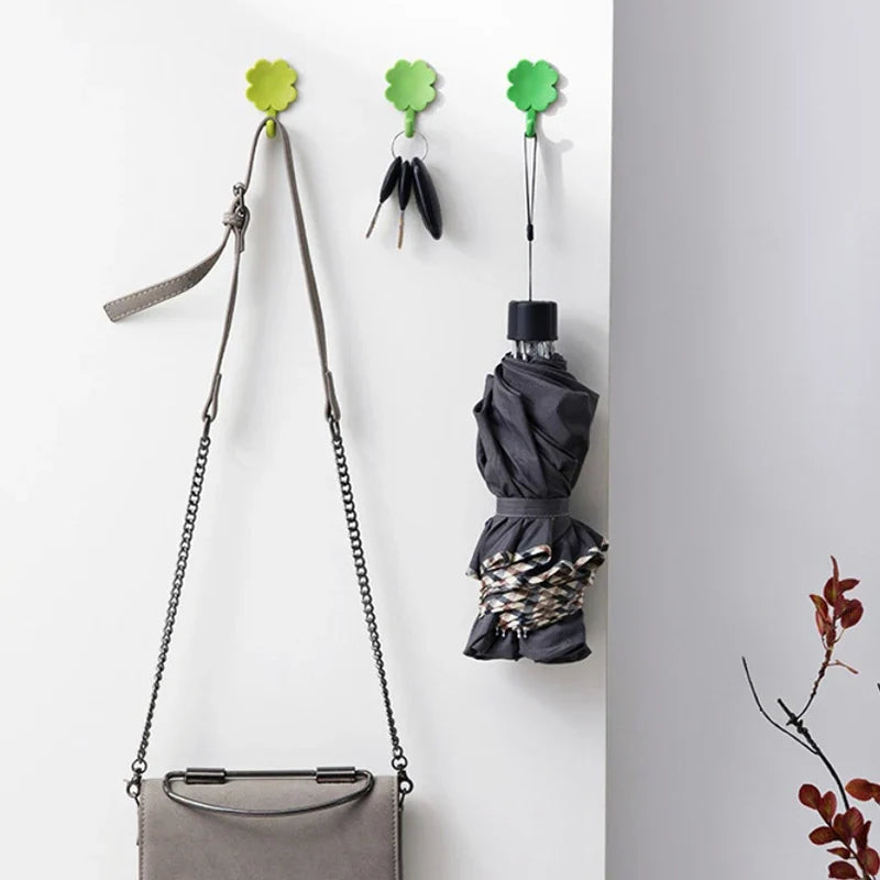 4pcs/Set Four-Leaf Clover Self-Adhesive Hook Easy-Install Transparent Wall Hook Reusable Hanging Hook For Office