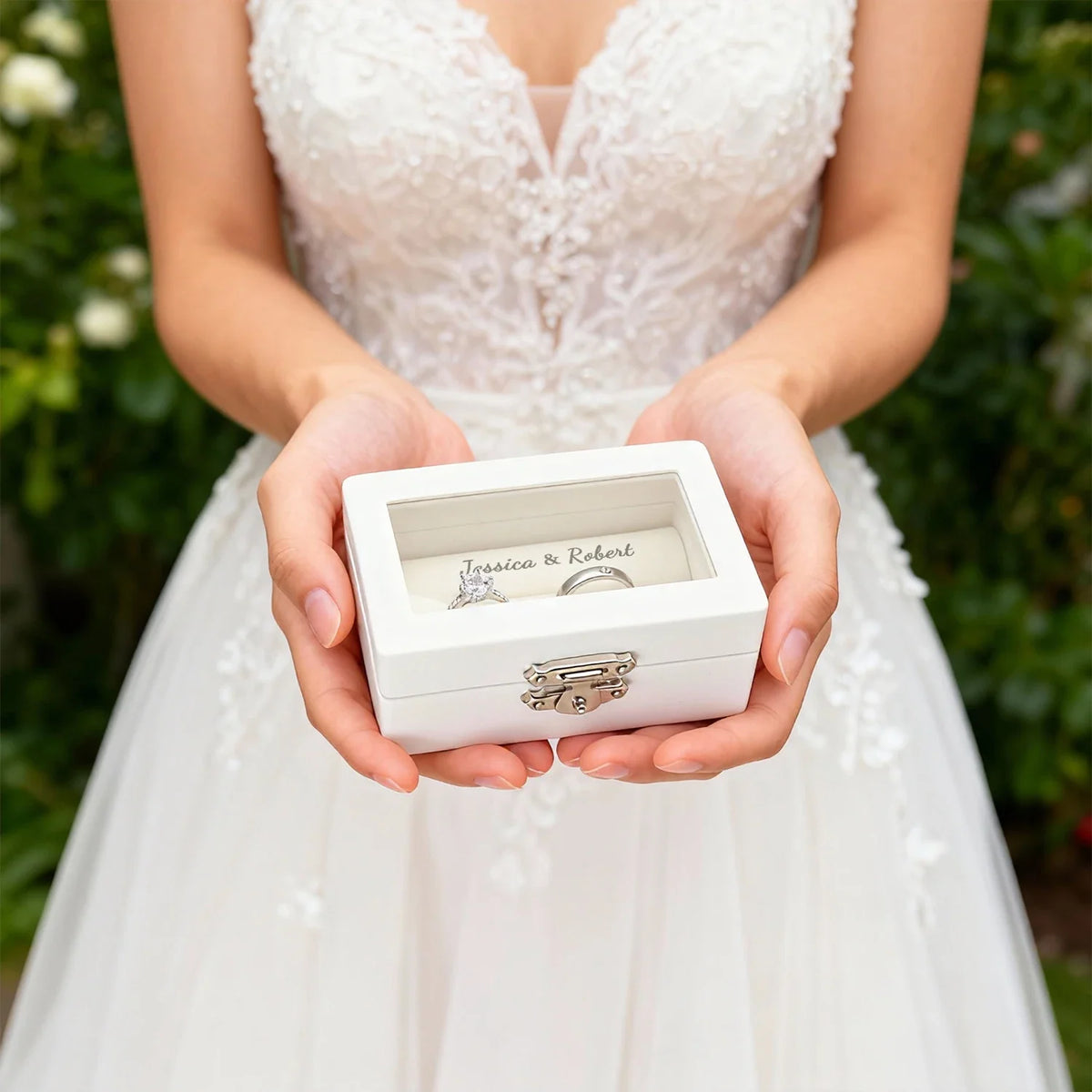 Personalized Wedding Ring Box Custom Wedding Ring Box for Ceremony Engraved Wedding Ring Box with Names Wedding Ring Holder