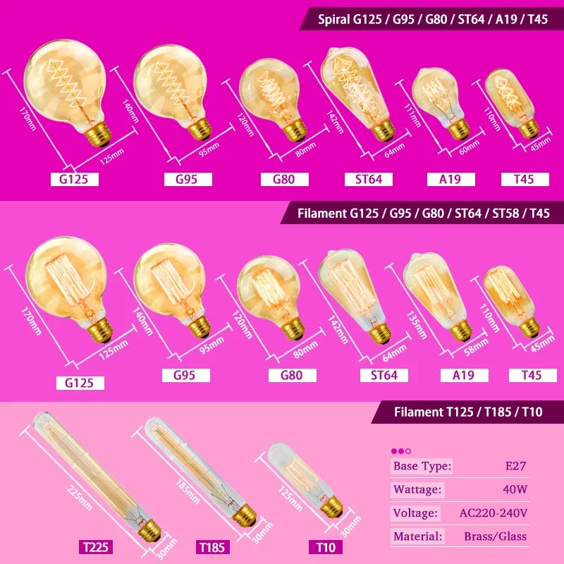 2-8pcs Dimmable Edison Light Bulb E27 40W 220V Retro Vintage Edison Bulb Incandescent Ampoule Bulbs Vintage Edison Lamp Light