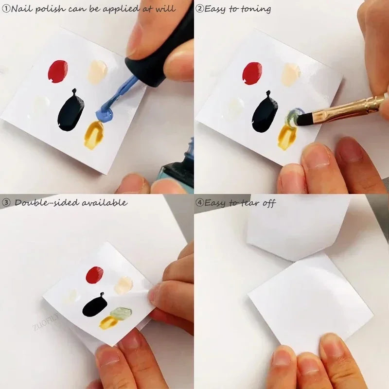 Disposable Nail Tinting Palettes 50pcs, Tearable Glue Paper, Nail Polish Color Mixing Tray, Waterproof Display Board