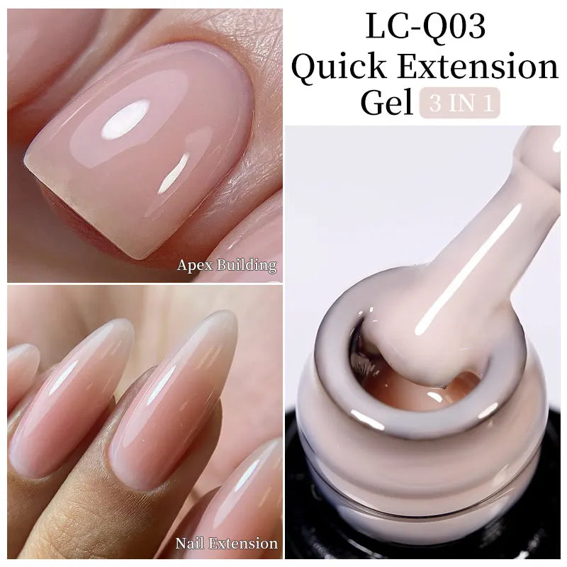 LILYCUTE Milky White Gold Sequins Quick Extension Rubber Base Gel Nail Polish Glitter Extend Construct Hard Gel Nail Art Varnish