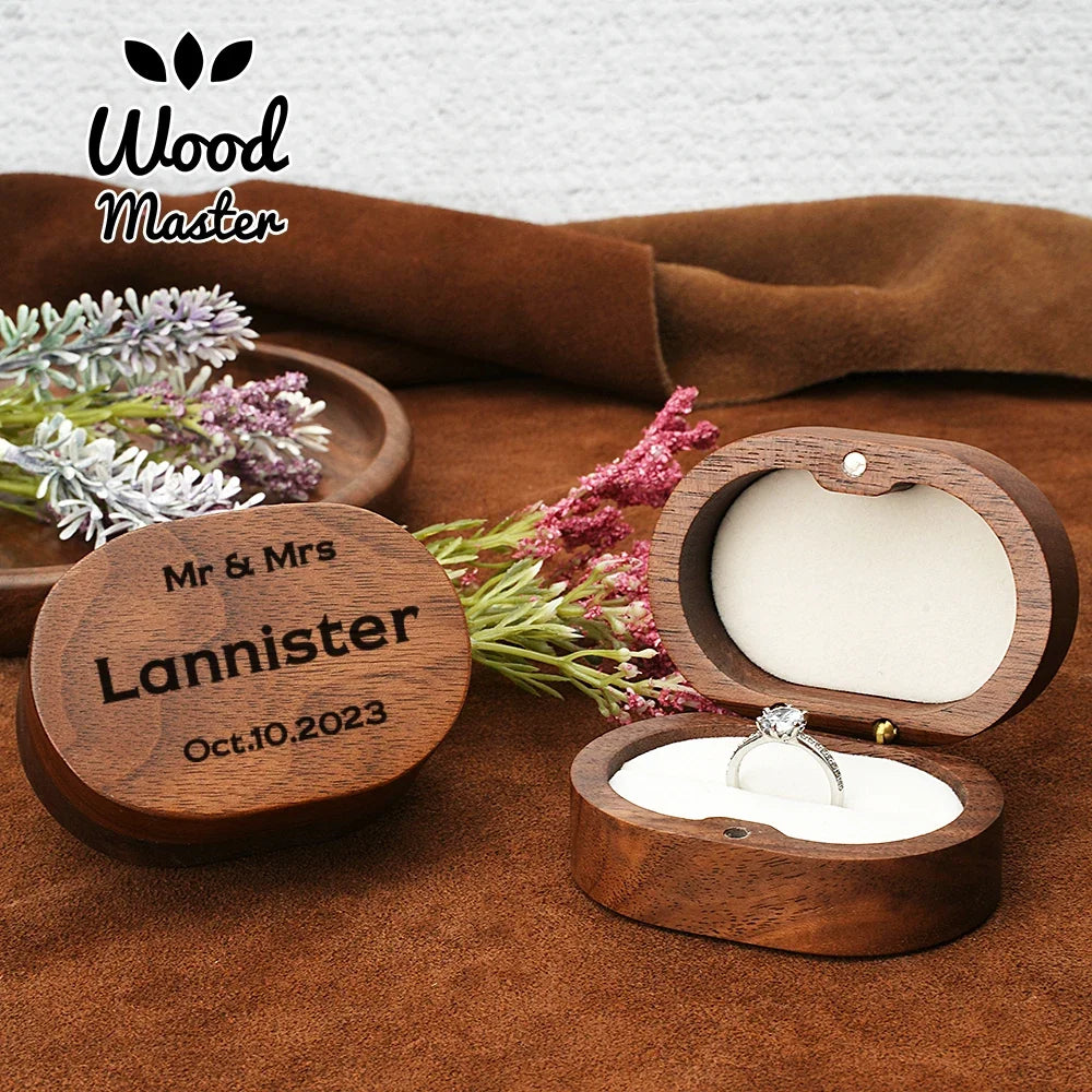 Ring Bearer Box Solid Wood Wedding Ceremony Ring Holder Engraved Name Date Rustic Gift for Ring Bearer Boy