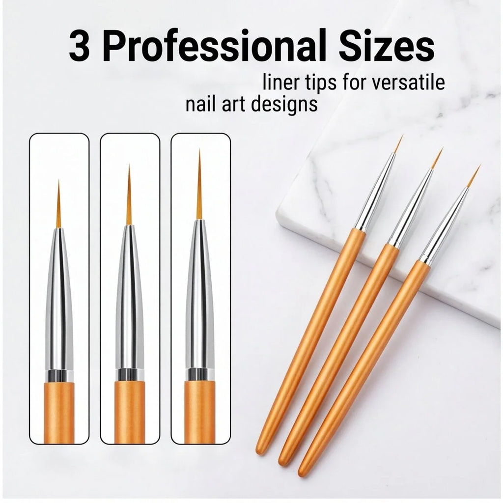 3Pcs DIY Nail Drawing Pen – Acrylic French Stripe Liner Brush for 3D Tips, Lines & Stripes, UV Gel Painting Tool