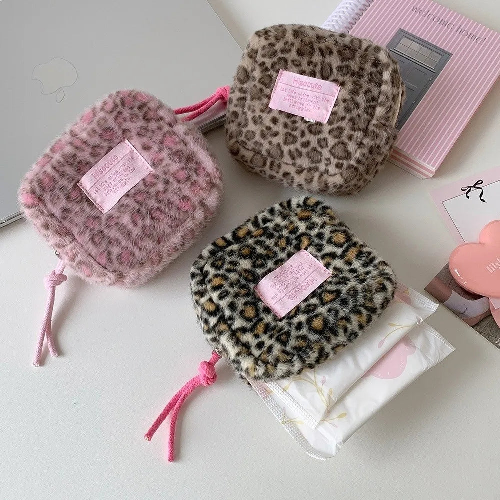 New Leopard Print Makeup Pouch Large Capacity Cosmetic Bag Multipurpose Sanitary Pads Bag
