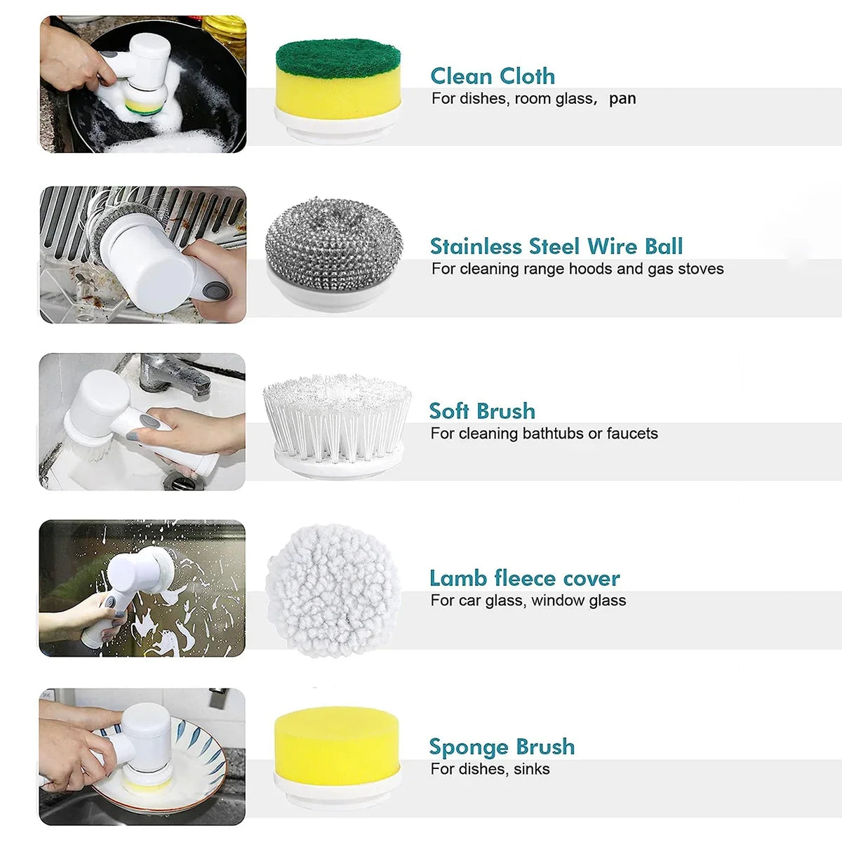 5pcs Replaceable Brush Heads Accessories Kit For Electric Spin Scrubber, Cleaning Accessories, Cleaning Supplies