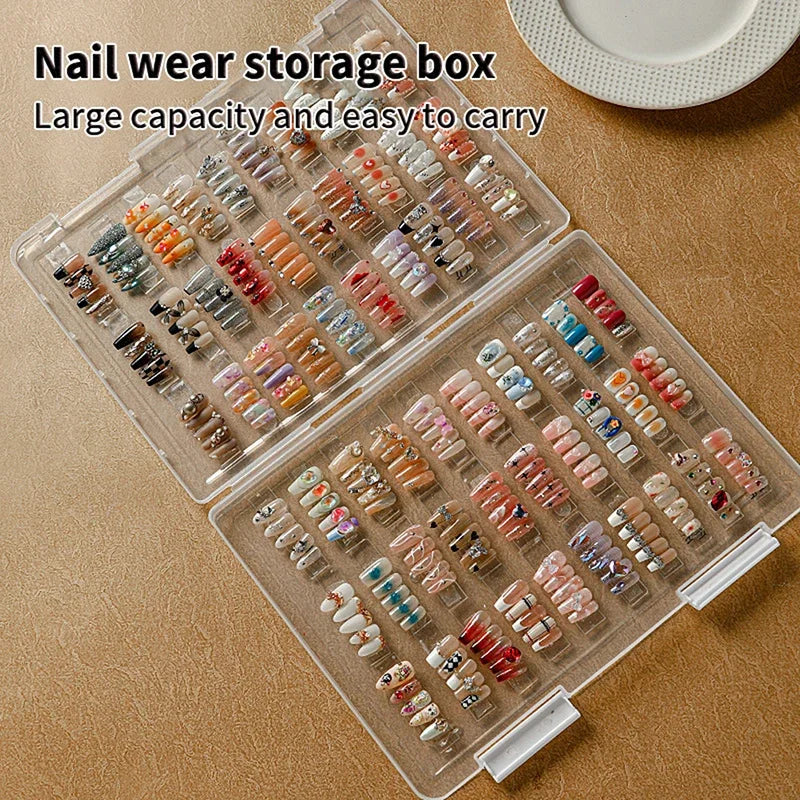 1Pc Dustproof Large Capacity Nail Art Storage Box Wearable Nail Patch Display Board Box Transparent Plastic Makeup Organizer