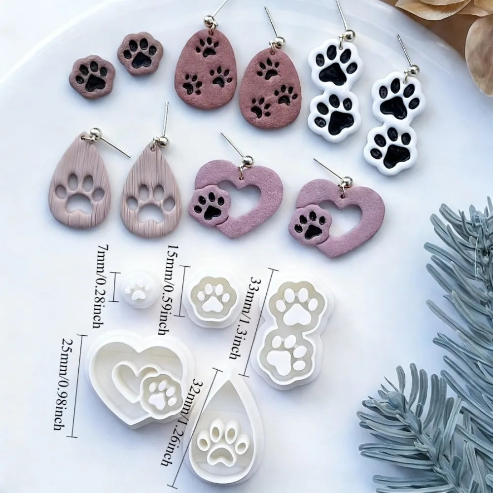 5Pcs Cute Dog Paw Polymer Clay Cutters Set PLA Animal Paw Earring Molds for Jewelry Making Pet Lover Craft Molds Tools