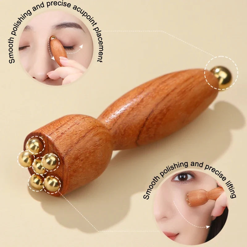 Mini Lotus Seedpod Brass Bead Wood Facial Gua Sha Eye Facial Point Massager Relaxatiow Meridians Acupoint Massage Tool"