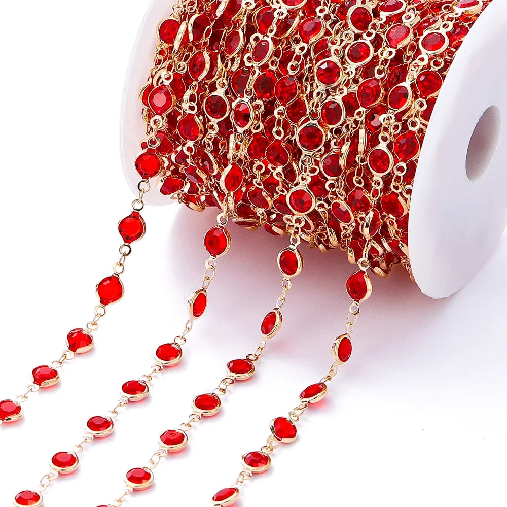 1Meter 6mm Colorful Crystal Beads Beaded Chain Glass Bead Necklace Chain Findings for DIY Bracelet Jewelry Making Supplies