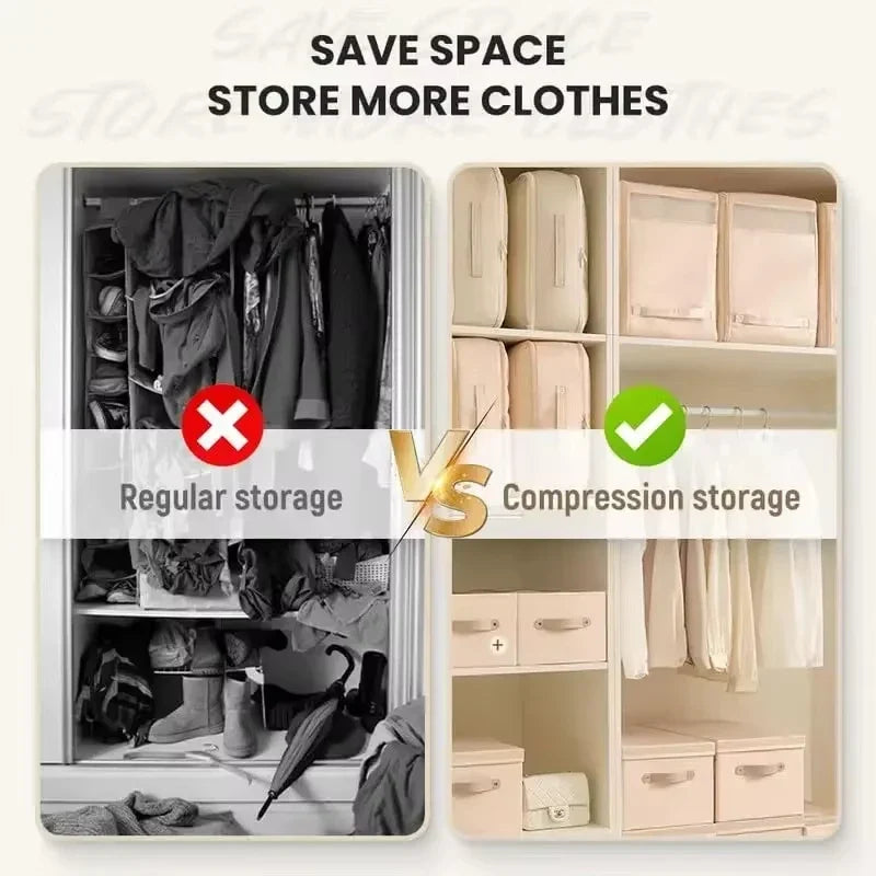 Heavy-Duty Self-Compressing Storage Bag - Portable Organizer for Clothes, Blankets & Quilts, Ideal for Closet Organization