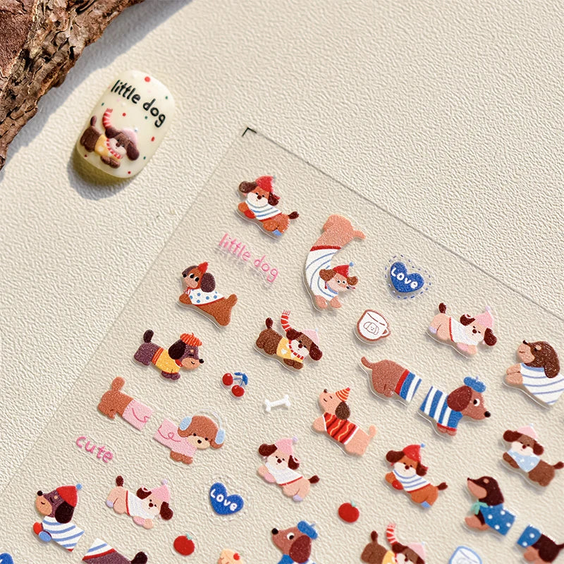 New Lovely Sausage Dog Self Adhesive Nail Art Stickers Cartoon Manicure Decals Creative DIY Decoration Nail Art Stickers Gifts