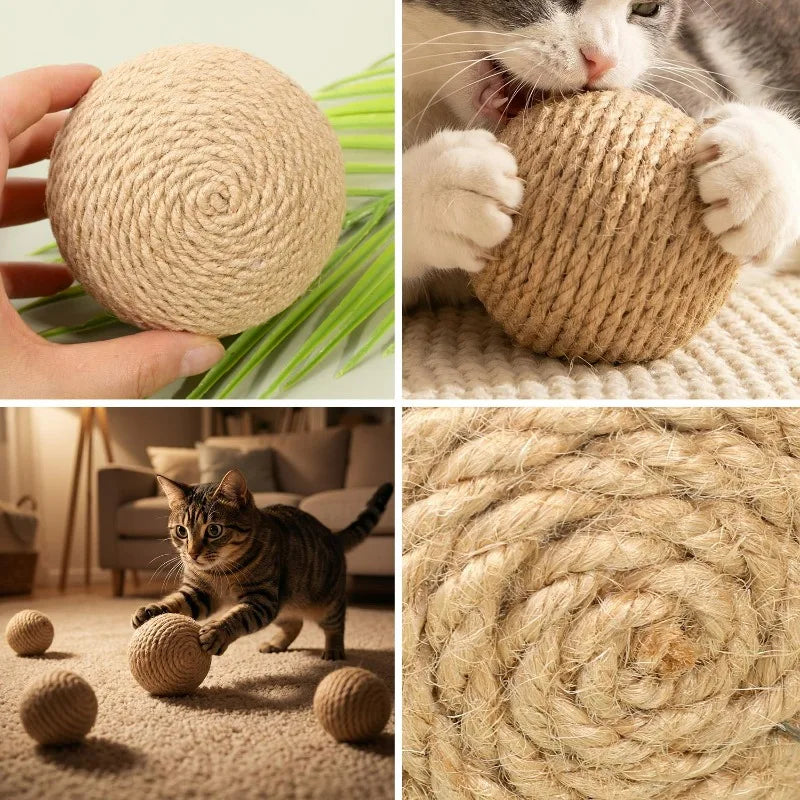 Interactive Cat Toy Ball Natural Sisal Scratching Eco Friendly Kitten Play Toys Chase Roller Pet Enrichment Teeth Cleaning