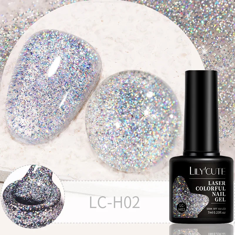 LILYCUTE 7ml Reflective Glitter Nail Gel Polish Effect Sparkling Soak Off Gel Semi Permanent For Manicure Nail Art UV Nail Gel
