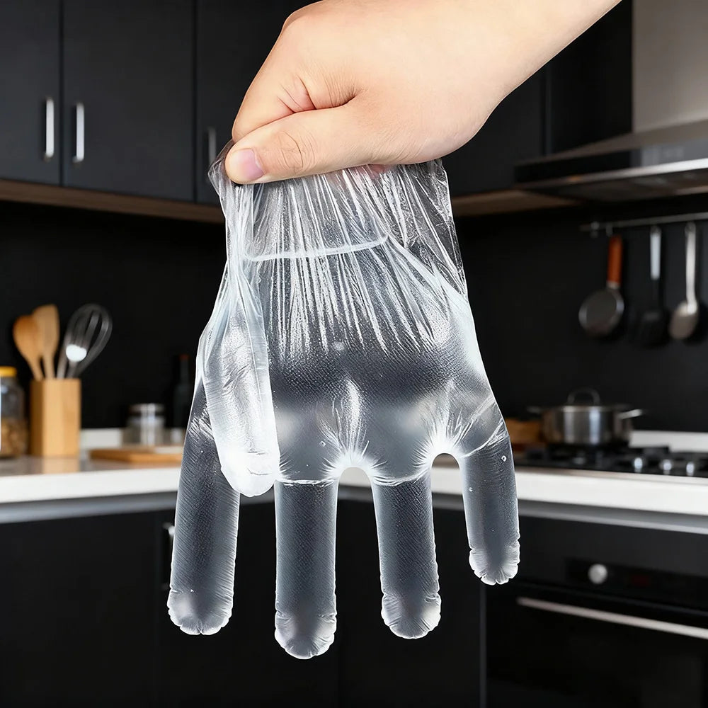 50/200Pcs Disposable PE Gloves Food Grade Transparent Plastic Gloves For Cooking Kitchen Restaurant Cleaning Household Food Safe