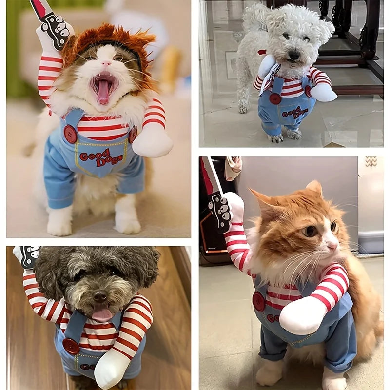 Halloween Pet Dog Clothes Transformed Pet Apparel and Wig for Holiday Party Pet Supplies Funny Bloody Doll With Knife Dog Costum