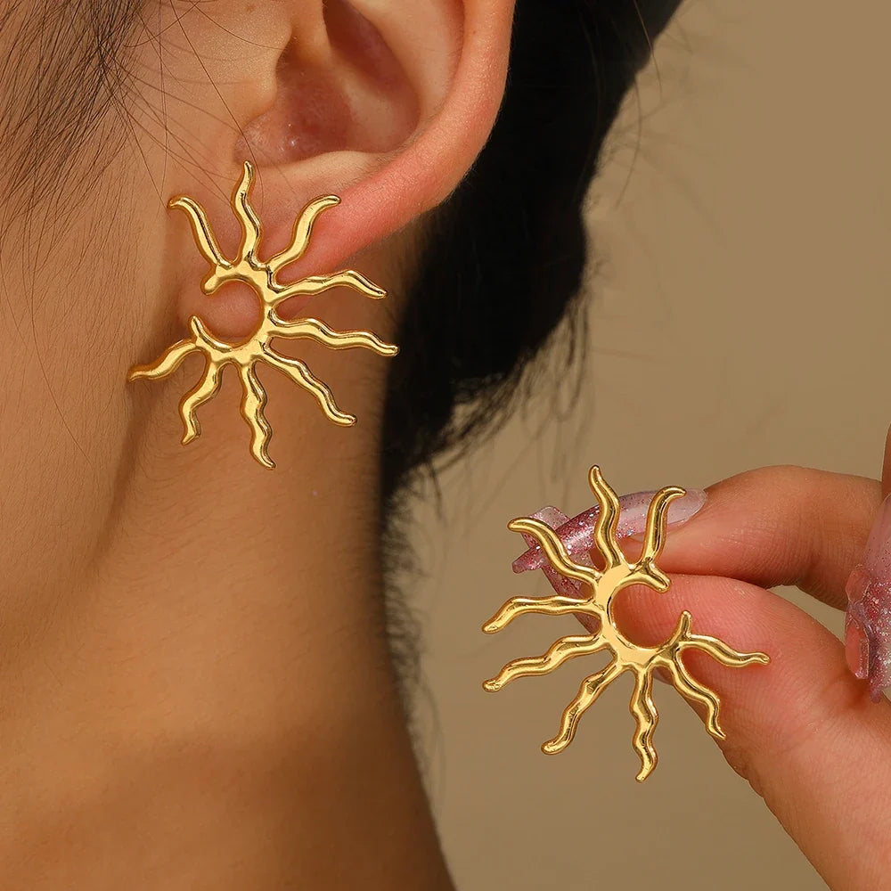 Stainless Steel Earrings Beautifully Unique and Individual Designs Blazing Sun Sculpted Earrings For Women Jewelry Daily Wear