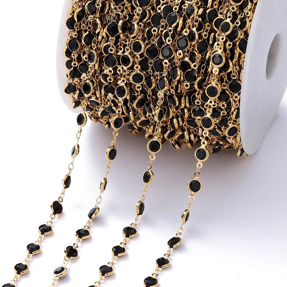 1Meter 6mm Colorful Crystal Beads Beaded Chain Glass Bead Necklace Chain Findings for DIY Bracelet Jewelry Making Supplies