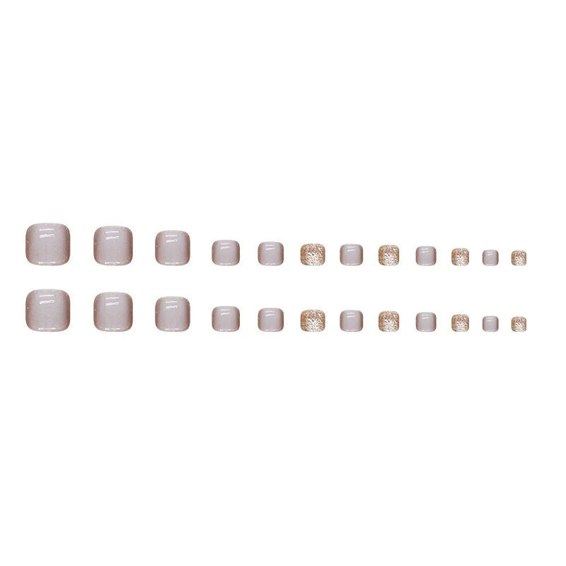 24pcs Glitter Cat Eye False Toenails Shiny Powder Design Fashion Fake Toe Nails Full Finished Wearable Press on Nail for Girls
