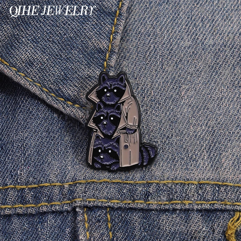 Cartoon Anime Three Raccoons Enamel Pins Black Punk Witchcraft Raccoon Brooches Backpack Lapel Badges Jewelry Gift for Friends