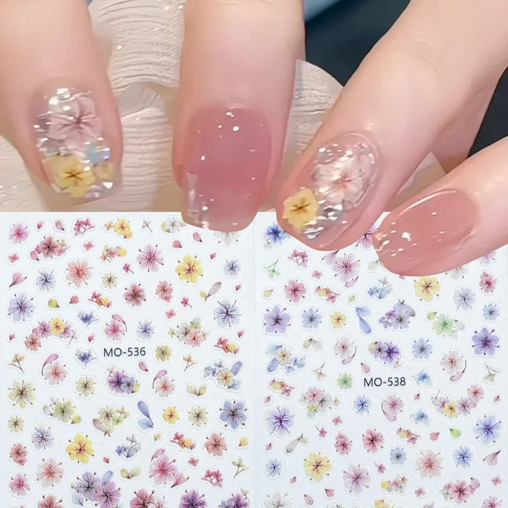 2pcs Dried Flowers Spring Summer 3D Nail Art Stickers Colorful Flowers Leaves Nail Decals DIY Manicure Nail Supplies Decorations