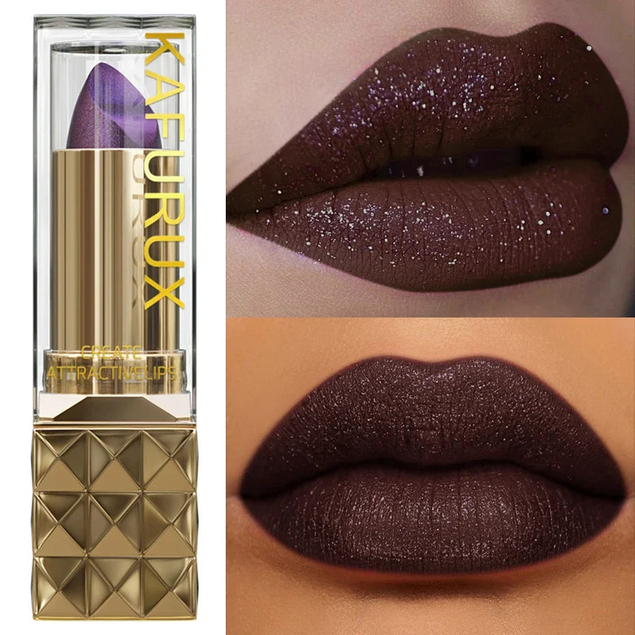 1pc Sexy Glitter Shiny Red Lipstick Pearlescent Lip Tint, Long Lasting Lip Senior Matte Lip Makeup Gifts for Women Metallic Lip
