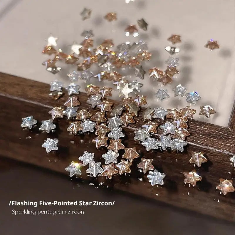 50Pcs Star Zircon Nail Rhinestones Sparkle 3D Nail Rivets Flat Bottom Nail Art Charms DIY Manicure Decoration Parts