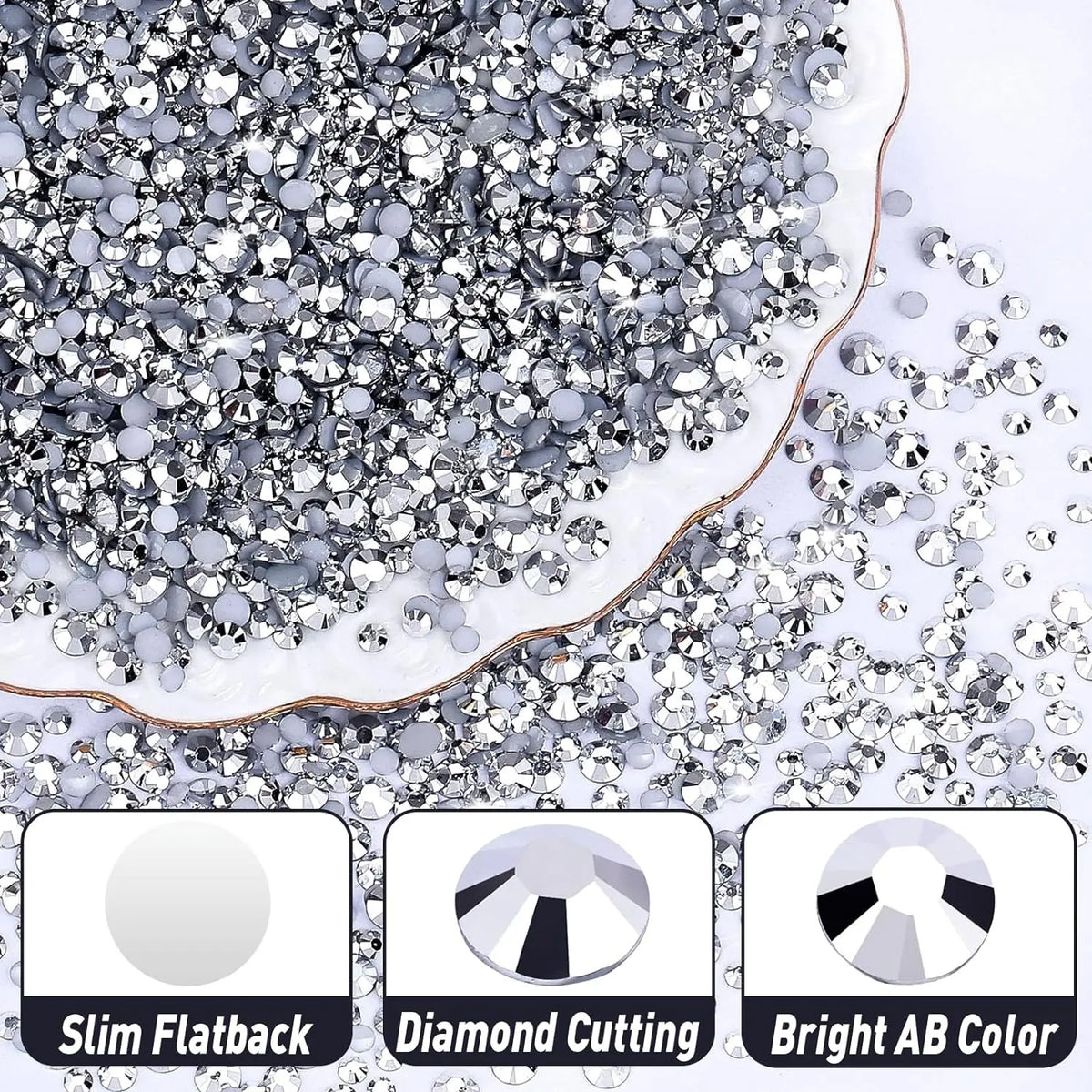 Silvery Flatback Resin Jelly Rhinestones 2mm 3mm 4mm 5mm 6mm Drill Faux Gems Bead for Crafts DIY Nail Art Charms Supplies