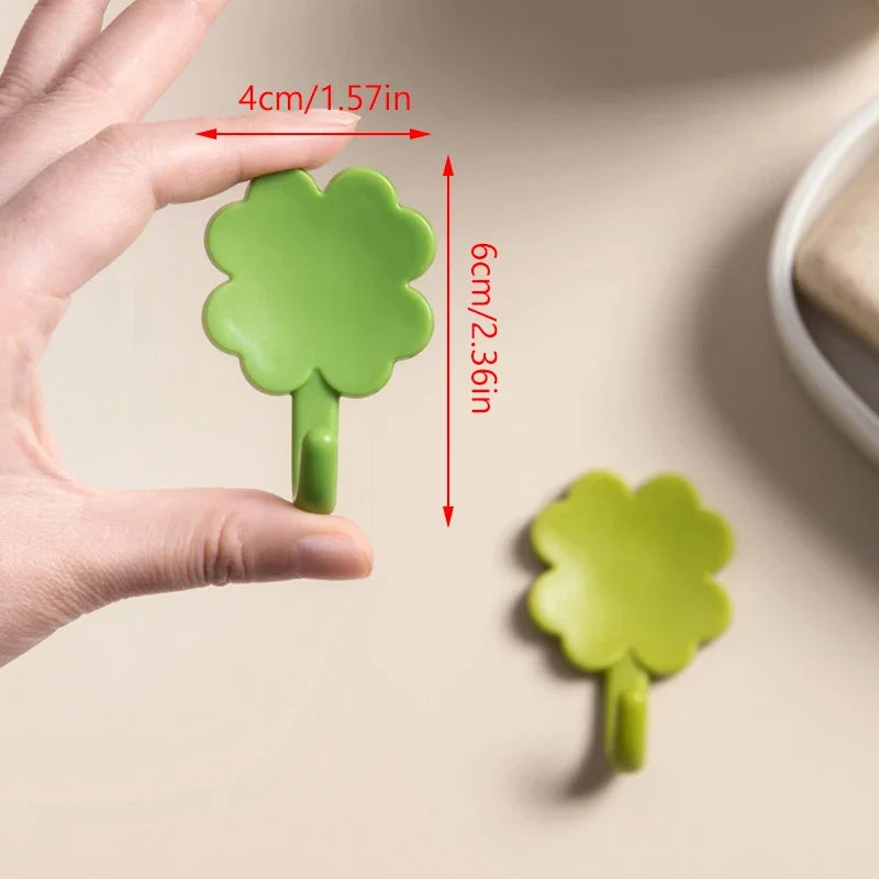 4pcs/Set Four-Leaf Clover Self-Adhesive Hook Easy-Install Transparent Wall Hook Reusable Hanging Hook For Office