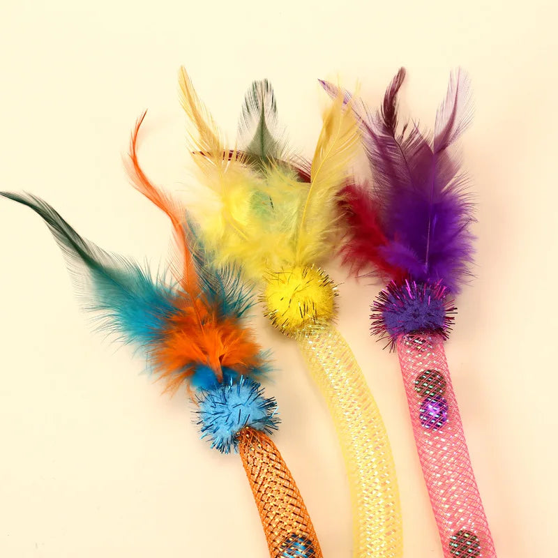 Interactive Cat Toy Catnip Elastic Rope Toy with Feathers and Bell Indoor Kitten Speaky Toys Cat Teaser Hunting Pet Cats Toy