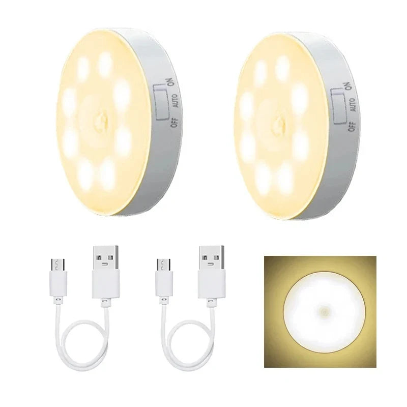 Motion Sensor LED Night Light USB Rechargeable Night Lamp For Kitchen Cabinet Wardrobe Lamp Staircase Wireless Closet Light
