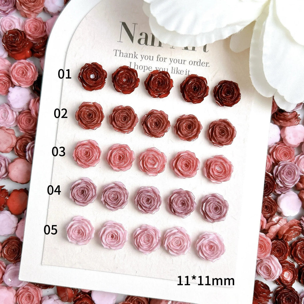 50PCS 11MM Soft 3D Acrylic Flower Nail Art Charms Rose Camellia Accessories For Luminous Nails Decoration Manicure Supplies Pink