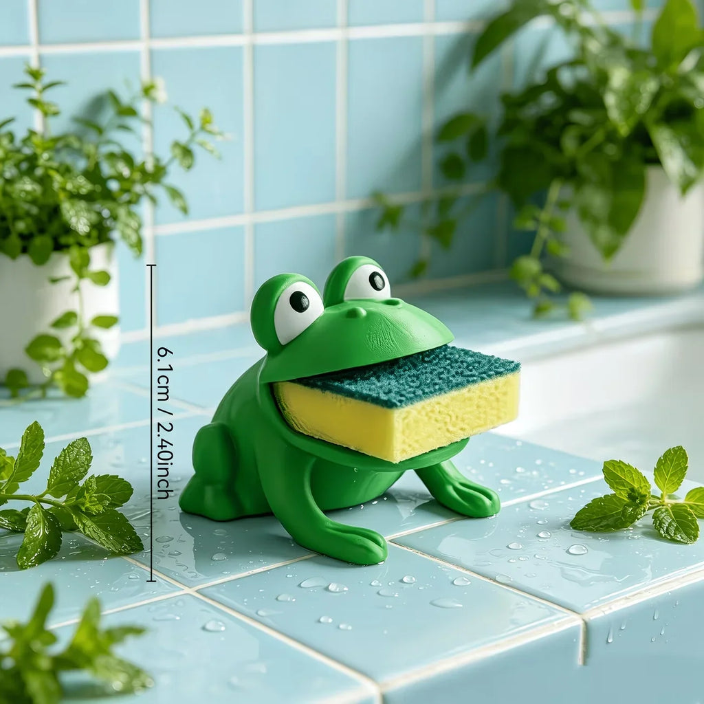 1PC Frog-Shaped Sponge Storage Rack, Kitchen Dishwashing Brush Rack, Countertop Cleaning and Draining Water Storage
