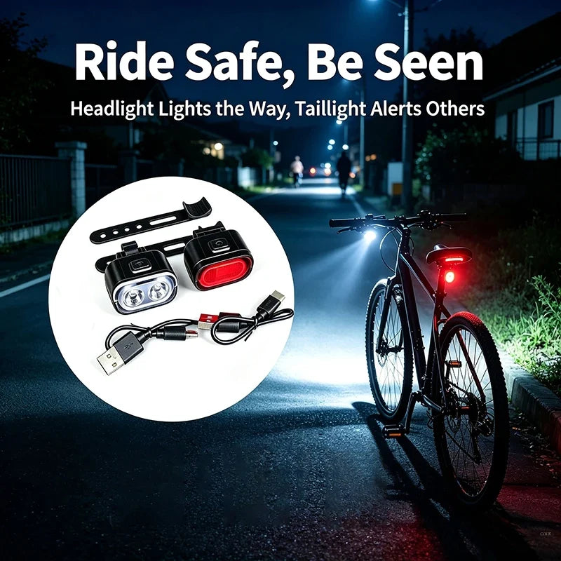 Bicycle Light Bike Headlight Taillight USB Rechargeable LED Front Rear Light Night Riding Safety Cycling Accessories