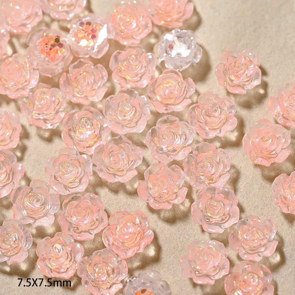 100pcs Resin Glitter Rose Flatback Flower Rhinestone Gem Arylic Camellia Jewelry Wedding Figurine Applique Crafts DIY Nail Art *