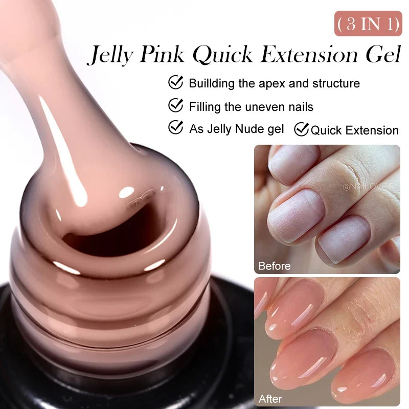 LILYCUTE 7ML Jelly Nude Pink Quick Extension Gel Nail Polish Transparent  Finger Prolong Long Lasting Construction Gel Varnish