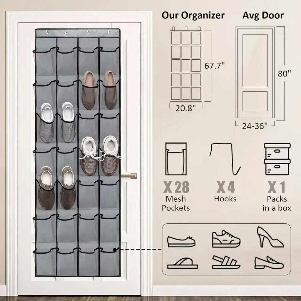 14/24/40 Grids Over The Door Shoe Rack  Mesh Pockets Hanging Shoe Organizer For Closet Hanging Shoe Rack Holder