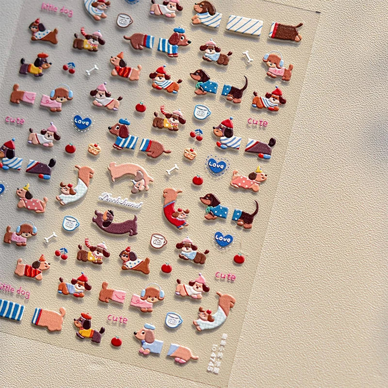New Lovely Sausage Dog Self Adhesive Nail Art Stickers Cartoon Manicure Decals Creative DIY Decoration Nail Art Stickers Gifts