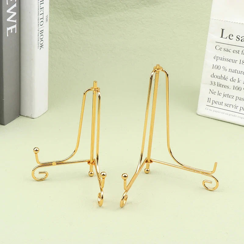 Gold Iron Display Stand Craft Bracket Book Holder Photo Pedestal Bowl Dish Frame Picture Plate Rack Easel Storage Decoration