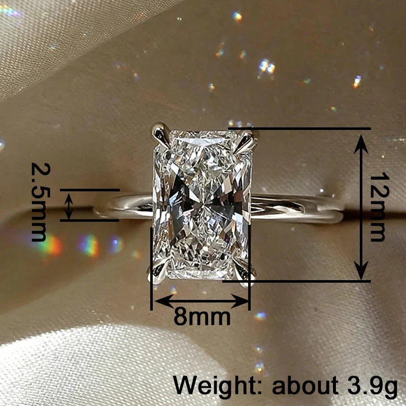Huitan Dainty Sparkling Rings with Rectangular CZ Fresh Stylish Engagement Accessories for Women Chic Shiny Modern Party Jewelry