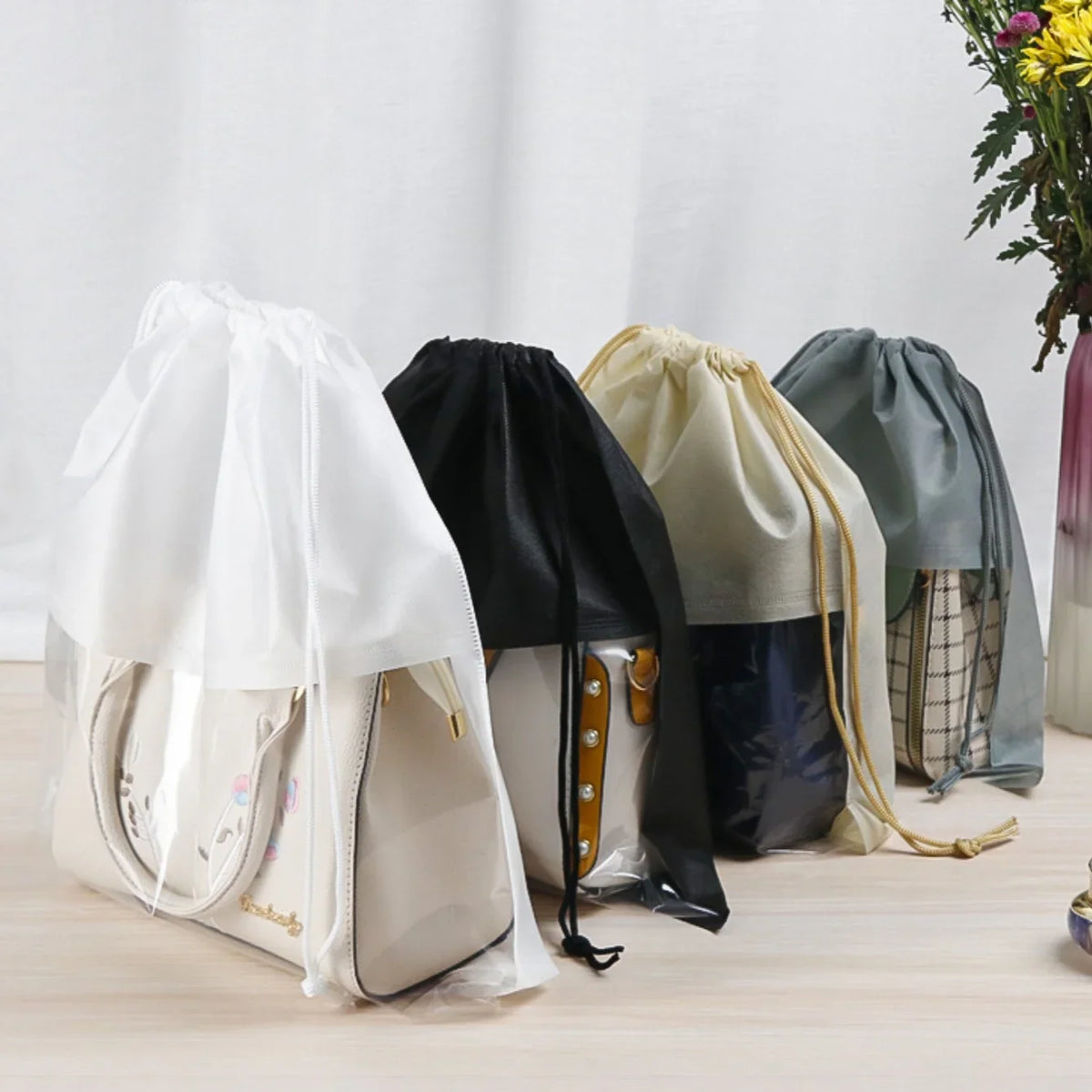 Dust Bag Handbag Moisture-proof Bundle Pocket Transparent Drawstring Storage Bag Dustproof Handbag Cover Bathroom