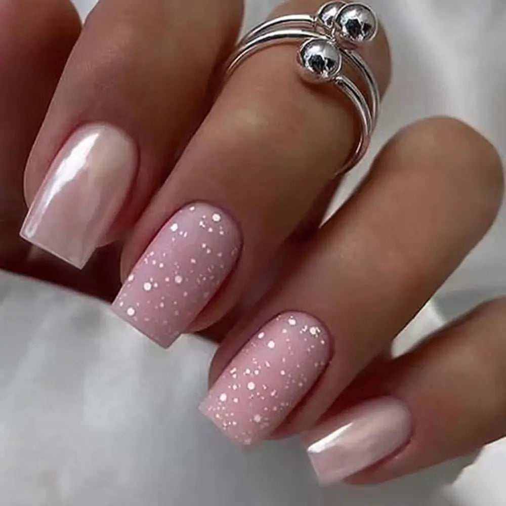24pcs Fashion Square Long False Nails French Rainbow Flowers Aurora Wavy Butterfly Fake Nails Full Cover Press on Nails Tips
