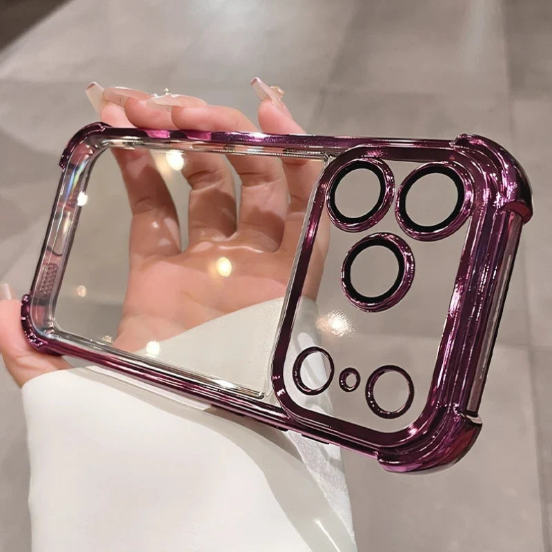 Luxury Electroplate Shockproof Transparent Phone Case For iPhone 18 17 16 15 14 13 12 Pro Max Plus Clear Bumper Back Cases Cover