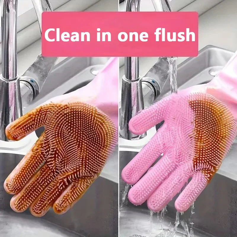 Dishwashing Cleaning Gloves Magic Silicone Rubber Dish Washing Gloves For Household Sponge Scrubber Kitchen Cleaning Tools